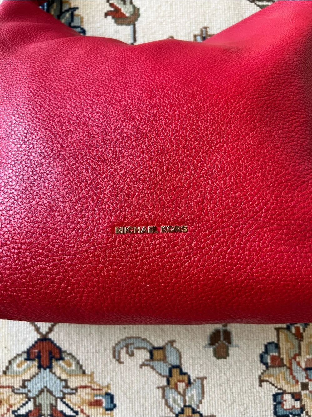 Michael Kors Red Pebbled Leather Hobo with Tassel